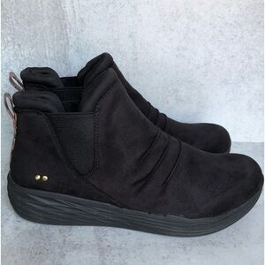 Ryka Womans Ankle Boot Faux Suede Black Animal Stripe
